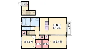 クオーレⅠ・Ⅱ【1-202号室】の間取り