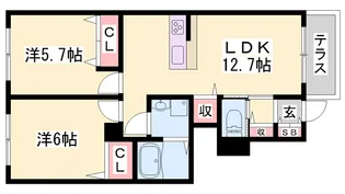 アトリエール上中B【102号室】の間取り