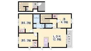 ラ メゾン ドゥ アミーB【2階】の間取り