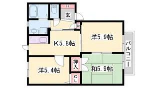 ハーモニーハイツ北野A【202号室】の間取り