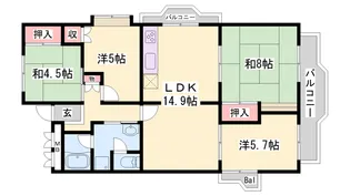 明石大窪住宅2号棟【401号室】の間取り