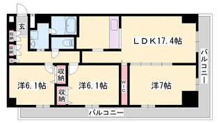 手柄アートスカイハイツ【1401号室】の間取り