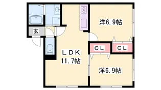 パラッツオ香寺【105号室】の間取り