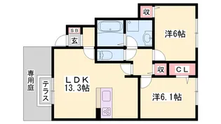 しんでれら・円山 B棟【B105号室】の間取り