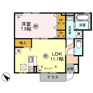 ユア クレスコンティB【102号室】の間取り