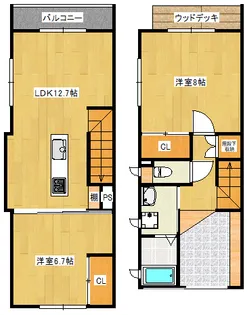 広島県広島市南区南大河町【テラスハウス】の間取り