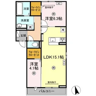 トリシアくるめ木オニオンハイツ【3階】の間取り