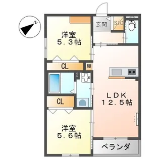 エーグレイス中広【2階】の間取り