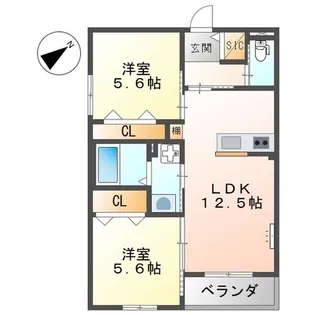 エーグレイス中広【1階】の間取り