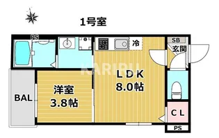 サフィールロジェ大阪城公園【201号室】の間取り