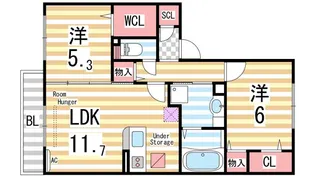 コーポラスツツミE棟【202号室】の間取り