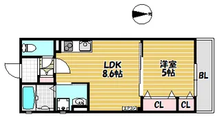 クリエオーレ雁屋西町【104号室】の間取り