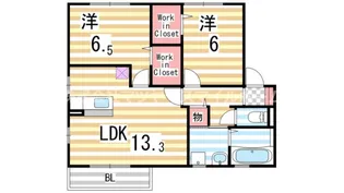 セジュール阪奈【102号室】の間取り