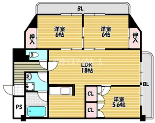 シャンテ辻亀【301号室】の間取り