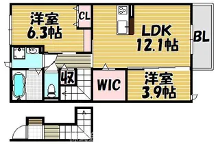 プレジール阪奈【203号室】の間取り