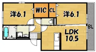 グレース中谷B棟【302号室】の間取り