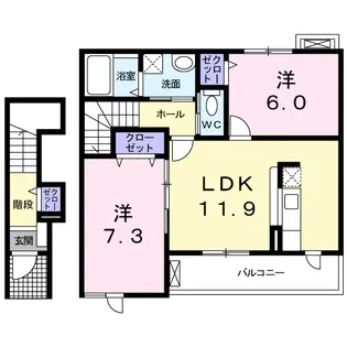 プリムローズN【204号室】の間取り