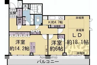 ザ・パークハウス京都鴨川御所東【506号室】の間取り