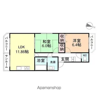 やかたマンション弐番館【2階】の間取り
