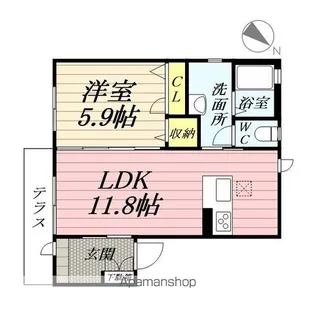 PRIVATE GARDEN 向陽台【1階】の間取り