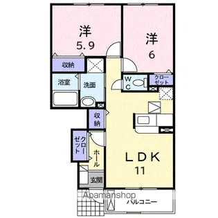 ロータス鳥生 D【1階】の間取り
