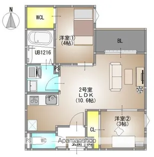 REGALEST F 下伊福 611(木)内覧【102号室号室】の間取り