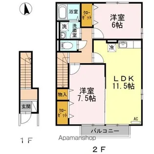 サニーコート D棟【2階】の間取り