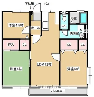シティハイムカクナイA棟【102号室】の間取り
