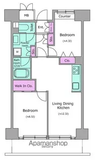 レジディア芝浦【7階】の間取り