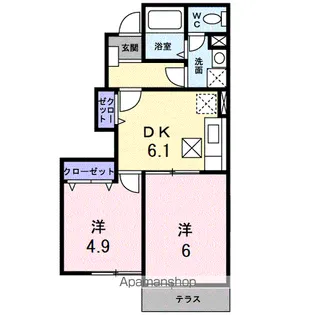 カーサ・フィオーレB【1階】の間取り