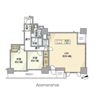 プラウドタワー梅田豊崎【20階】の間取り