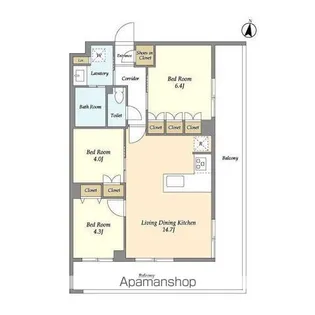 メゾンドオンディーヌ【3階】の間取り