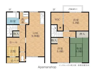 大阪府泉北郡忠岡町忠岡東3丁目【テラスハウス】の間取り