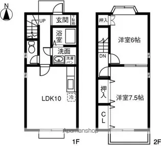 愛知県一宮市千秋町加納馬場【テラスハウス】の間取り