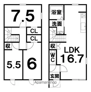 北海道帯広市西十七条南31丁目【テラスハウス】の間取り