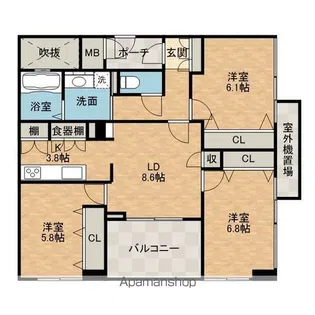 セレブ高槻北園町【2階】の間取り
