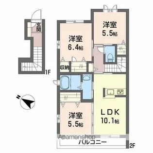 グランマスト春日野通り B棟【2階】の間取り