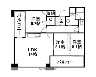 ラフィネタワー札幌南3条【7階】の間取り