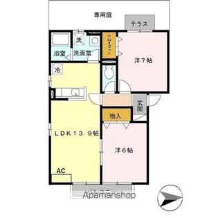 アンシャンテ葛城 B棟【B101号室】の間取り