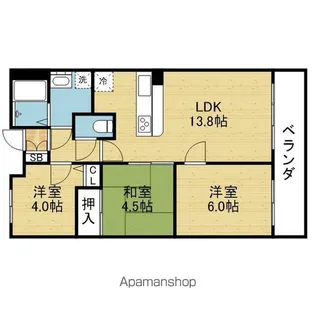 シャルマンフジリッツ夕陽丘【4階】の間取り
