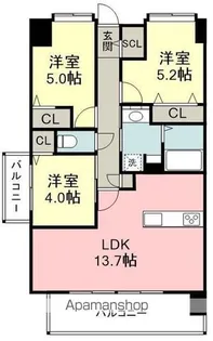 プラトウズ仲原【3階】の間取り