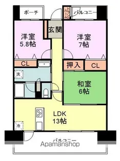 パーク・サンリヤン新宮中央駅前【7階】の間取り