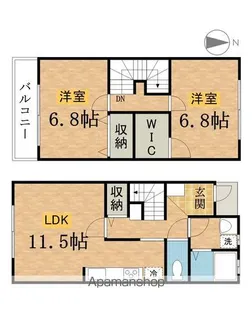 東京都八王子市みなみ野3丁目【テラスハウス】の間取り