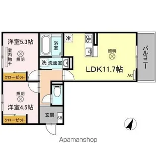 岡山県岡山市北区撫川【アパート】の間取り