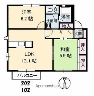 ウエストフィールド B棟【102号室】の間取り