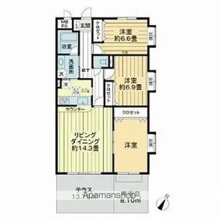 ライオンズマンション船橋飯山満台二番館【1階】の間取り