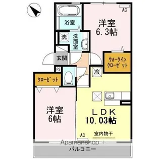 ライジングサン西宮 A棟【1階】の間取り