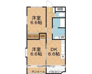 ボヌール三ツ屋【205号室】の間取り