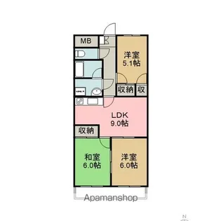 カームウェーブ【4B号室】の間取り