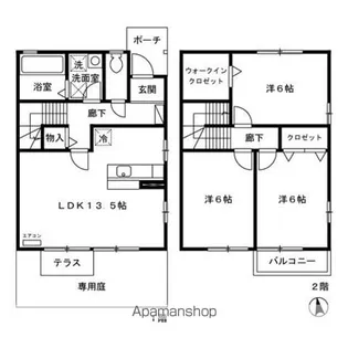 青森県青森市西大野1丁目【テラスハウス】の間取り